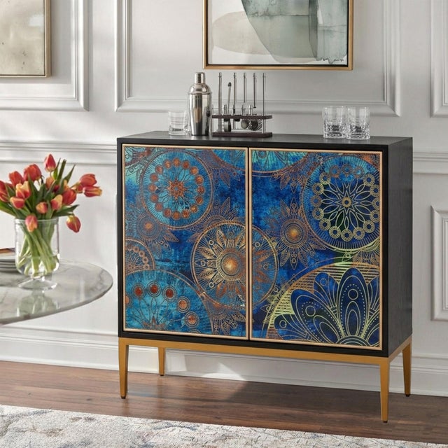The Eclipta Cabinet makes a statement with its rich, starry dark foundation, grounded by a sleek modern base in a refined...