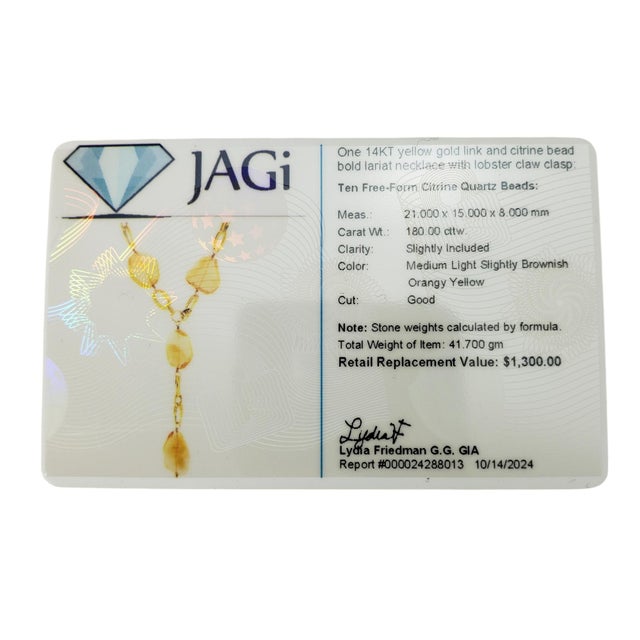 Orange Late 20th Century 14 Karat Yellow Gold Citrine Bead Lariat Necklace For Sale - Image 8 of 8