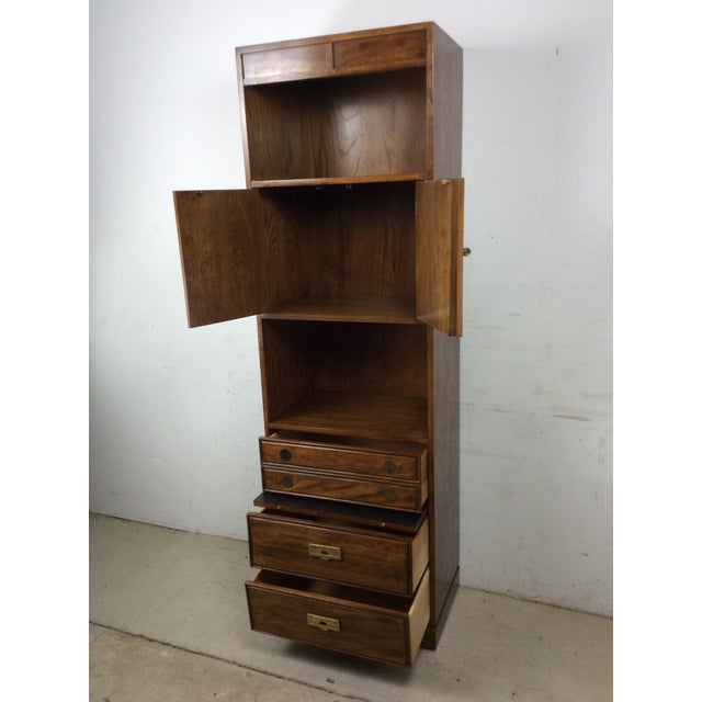 Vintage Campaign Style Oak Wall Unit With Brass Hardware For Sale - Image 14 of 17