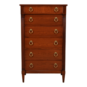 1960s Baker Furniture French Regency Louis XVI Cherry Wood Highboy Dresser or Lingerie Chest, Newly Refinished