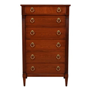 Baker Furniture French Regency Louis XVI Cherry Wood Highboy Dresser or Lingerie Chest, Newly Refinished For Sale