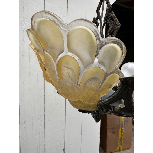 Gênet et Michon Vintage Genet Et Michon Five Panel Deco Chandelier For Sale - Image 4 of 6