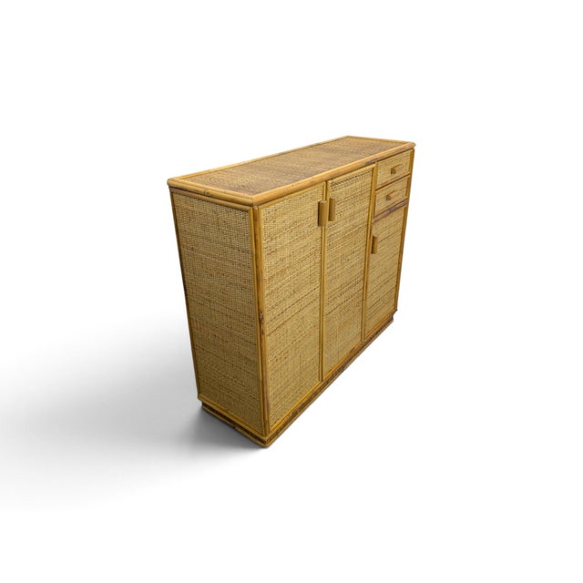 Wicker Cabinet with 3 Doors and 2 Drawers, 1970s For Sale - Image 4 of 12