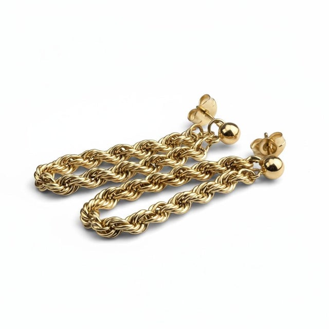 Metal 14k Yellow Gold Rope Chain Looping Spiral Chain Design Earrings, A Pair For Sale - Image 7 of 8