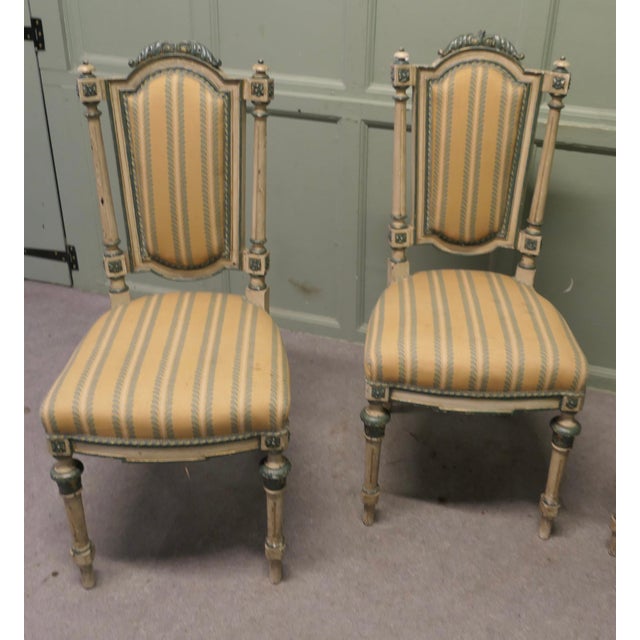 Teal French Painted and Upholstered Salon Chairs, Set of 4 For Sale - Image 8 of 10