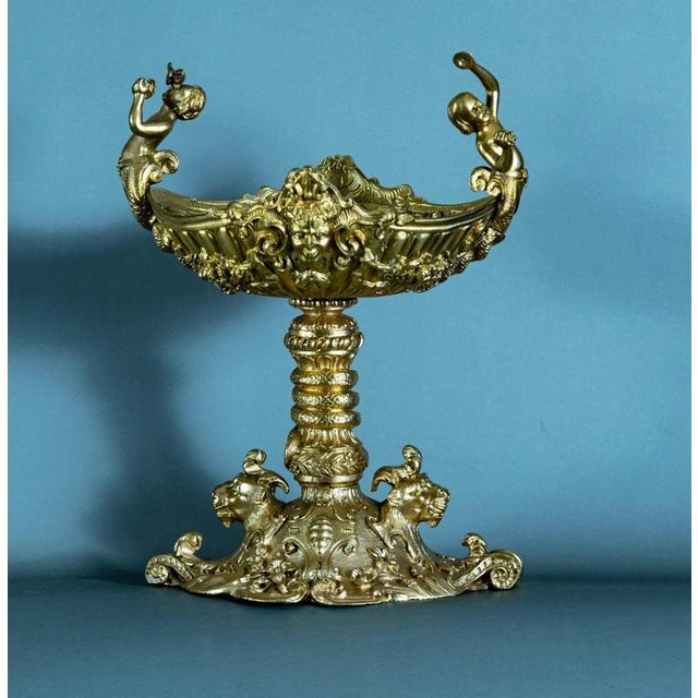 Metal Early 20th Century Rococo Revival French Gilt Bronze Tazza with Putti For Sale - Image 7 of 9