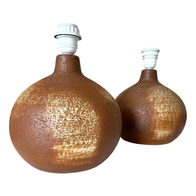 Large Handmade Stoneware Ceramic Table Lamps from Søholm Stentøj, Denmark, 1970s, Set of 2 For Sale