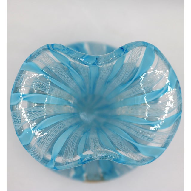 1950s Mid-Century Murano Twin-Handled Latticino Art Glass Vase - Circa 1950s For Sale - Image 5 of 11
