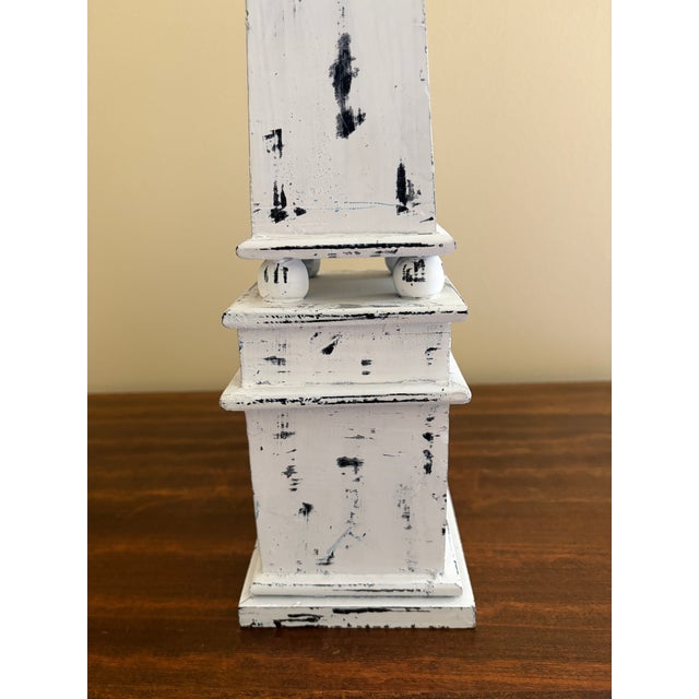 Wood Late 20th Century Pair of Distressed White Wooden Obelisks With Architectural Form For Sale - Image 7 of 7
