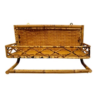 1960s Vintage Tortoise Rattan Bamboo Mounted Wall Shelf For Sale