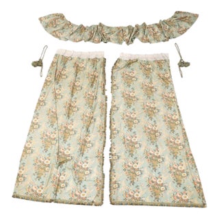 Vintage Baker Printed Interlined Curtain Panels, Valence, and Tie Backs- A Set of Five For Sale