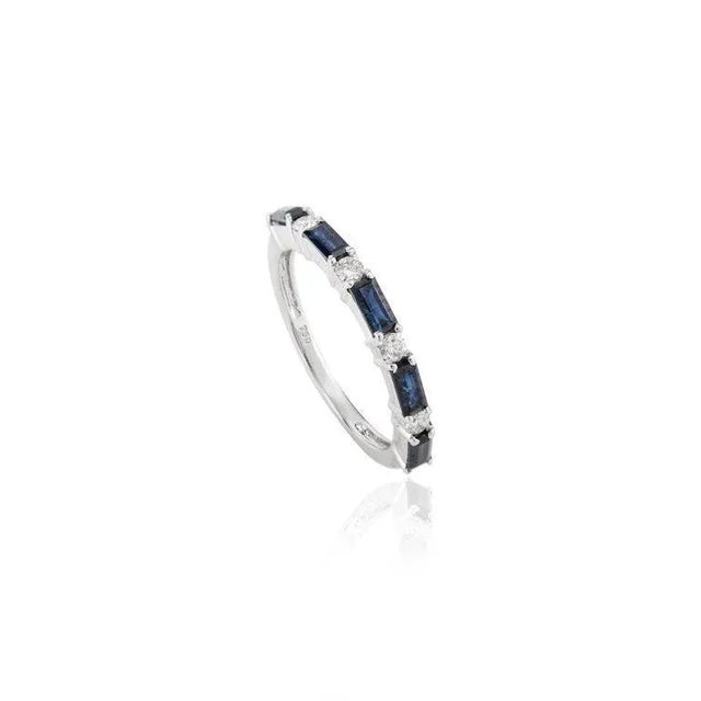 Blue Blue Sapphire and Diamond Band Ring in 18k Gold Ring Size 8 (All Sizes Available) For Sale - Image 8 of 9