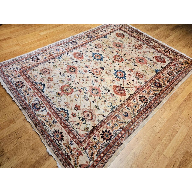 Ivory Vintage Persian Mahal Sultanabad Rug, Hand-Knotted Wool, Geometric Pattern, 9x12, Ivory & Blue For Sale - Image 8 of 18