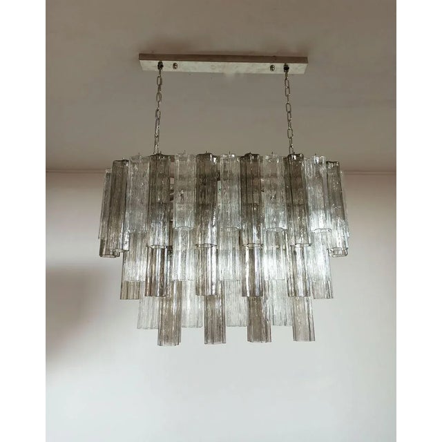 1980s Murano Tube Chandelier with 62 Transparent and Smoked Glass, 1982 For Sale - Image 5 of 18