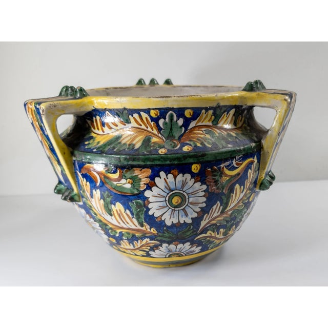 French Mid-Century Italian Faience Majolica Pottery Jardiniere Planter For Sale - Image 3 of 18