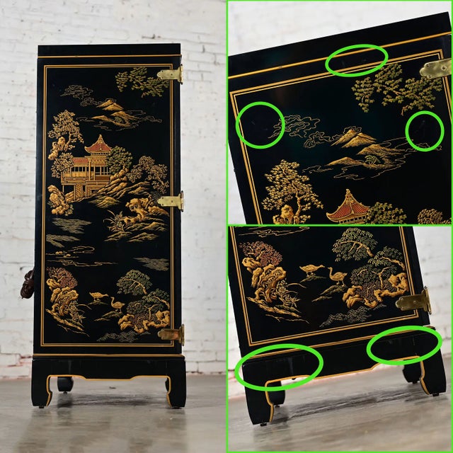 1984 Chinoiserie Drexel Et Cetera Collection Petite Entertainment or Storage Cabinet With Hand Painted Scenic Designs For Sale - Image 9 of 12
