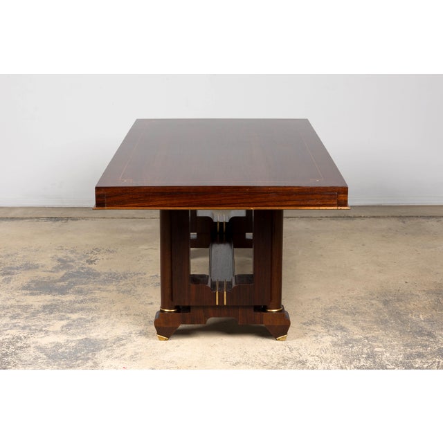 Art Deco Rosewood and Brass Dining Table, Jules Leleu Style, 1930s For Sale - Image 12 of 18