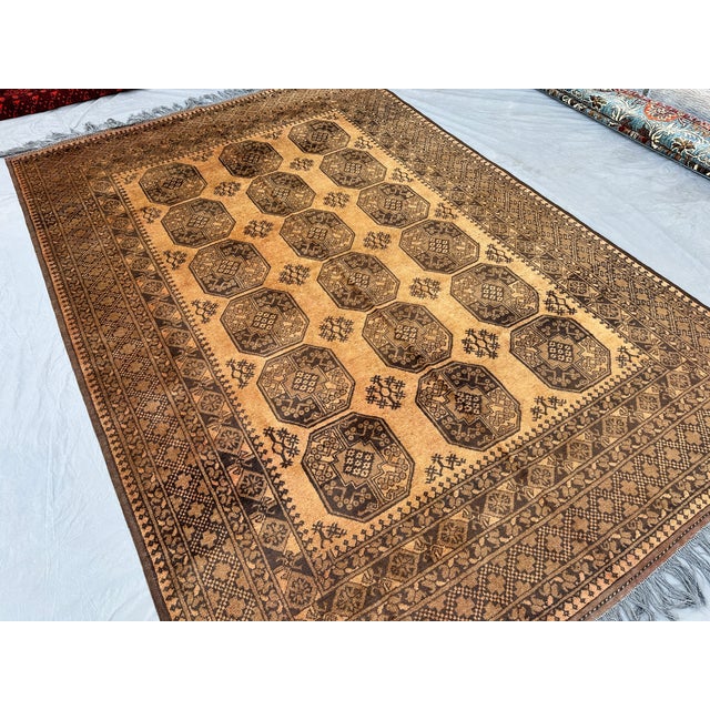 Tribal Terracotta Design Camel Turkmen Bokhara Hand-Knotted Wool Rug - 6'7" X 9'7" For Sale - Image 3 of 12