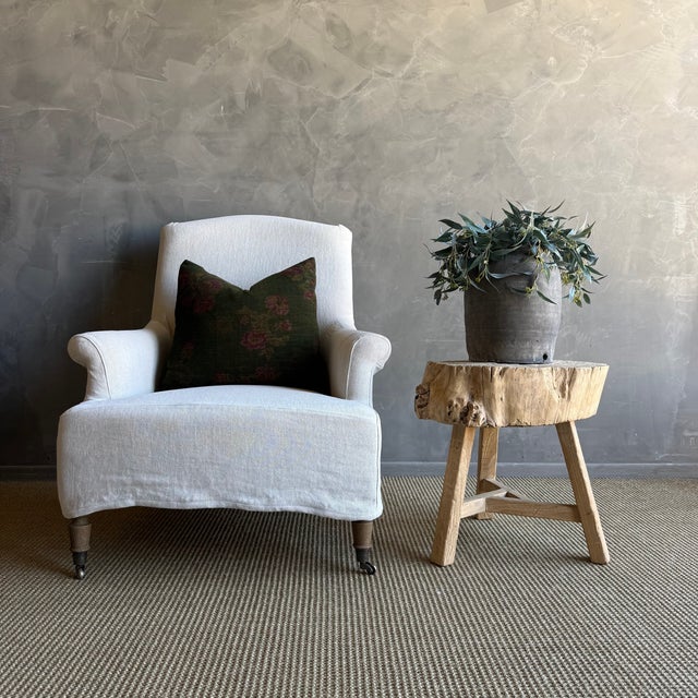 This solid stump slice was turned into a side table or stool. The solid thick top has a beautiful movement with unique...