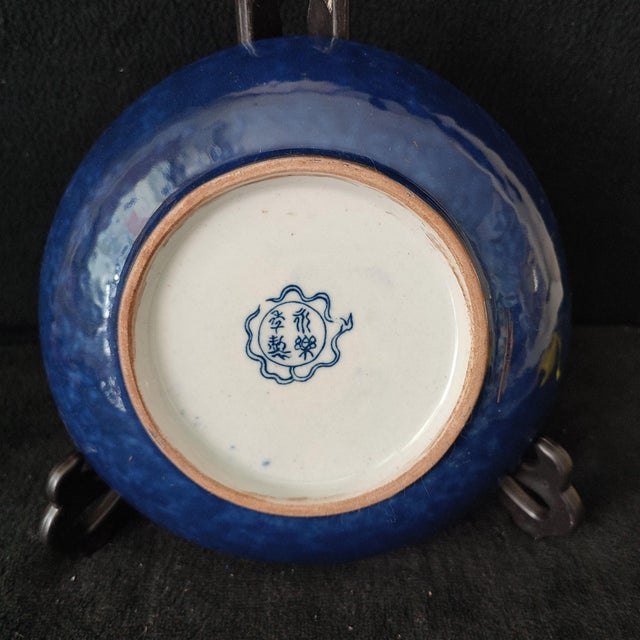 Chinese Ceramic Plate,Qianlong Marked Blue and White Porcelain Plate Hand Painted Fish Pattern For Sale - Image 4 of 10