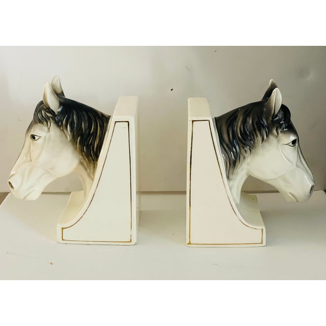 1950s 1950s Gorgeous Pair of Horse Heads Bookends Japan Ceramic For Sale - Image 5 of 5