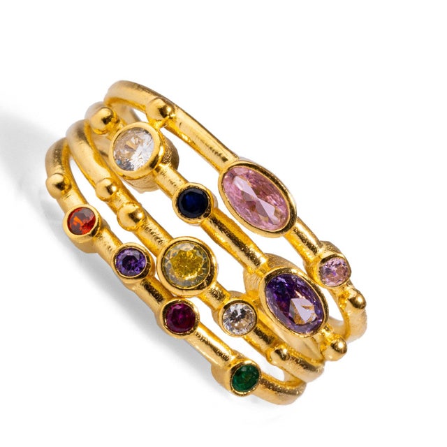 Contemporary Colorful Multi Gemstone & Gold Adjustable Statement Ring, Adjustable size, One Size Fits Most For Sale - Image 3 of 7