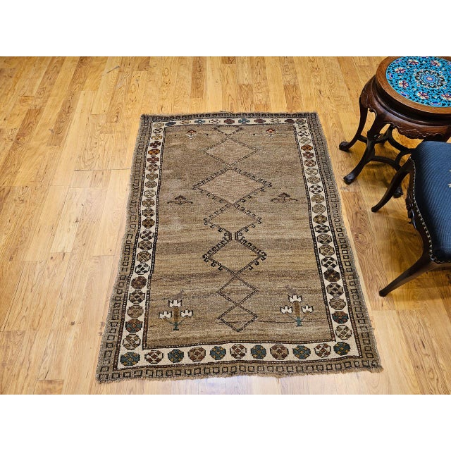 Vintage Kurdish Bidjar Tribal Rug, Hand-Knotted Wool, Geometric Pattern, Straw & Ivory, 4x5 For Sale - Image 4 of 17
