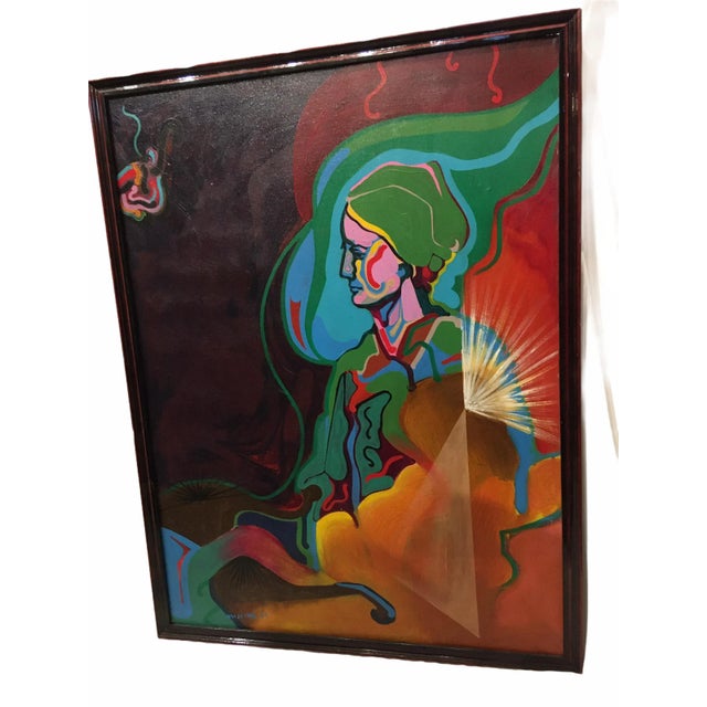 Abstract Vintage Mid-Century Colorful Figurative Abstract Oil on Canvas Portrait Painting For Sale - Image 3 of 12