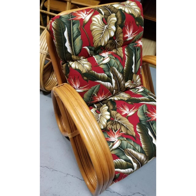 Mid-Century Modern Rattan Mid-Century 3-Strand Pretzel Lounge Chair and Ottoman For Sale - Image 3 of 5