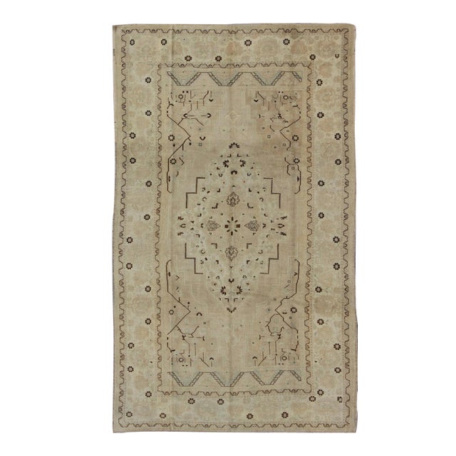 Vintage Turkish Rug in Neutral Tones in Taupe and Brown Highlights 7'9" X 12'8" For Sale