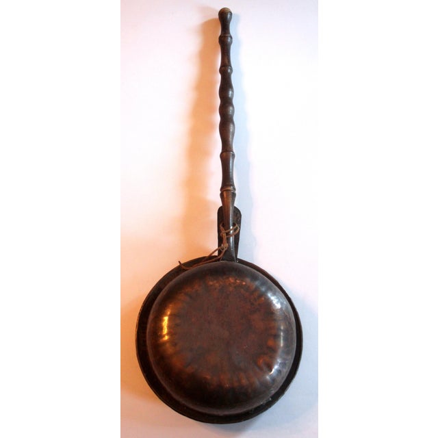 1910s - Antique Copper and Brass Bed Warmer With Wooden Handle For Sale - Image 6 of 7