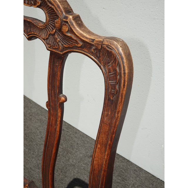 Pair of Antique French Provincial Style Ornate Carved Rush Seat Side Chairs For Sale In Los Angeles - Image 6 of 17