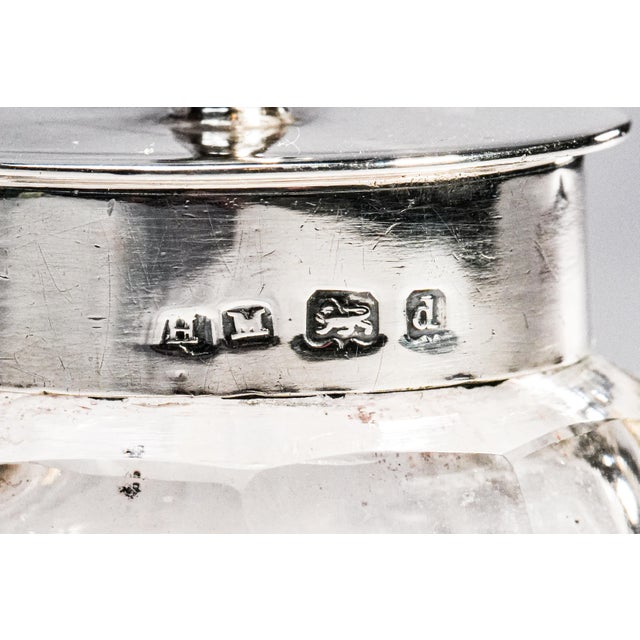 1900 - 1909 Lovely Edwardian English Antique Sterling Silver Crystal Inkwell Pen Tray Desk Office Home Decor For Sale - Image 5 of 18