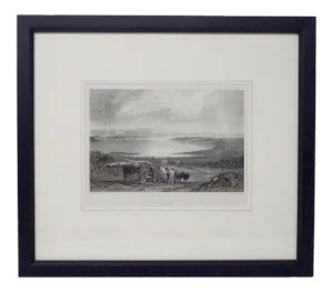 Mid 19th Century Black & White Engraving of Poole Harbour, England - Original Painting by JMW Turner, Framed.