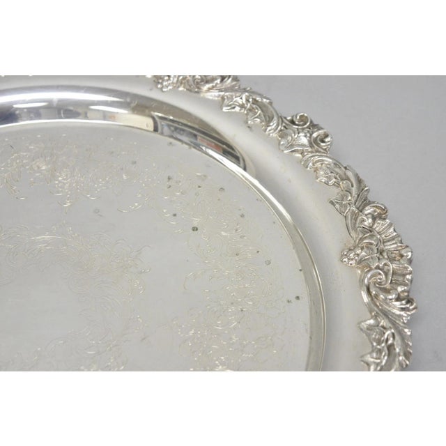 Metal Vintage Wilcox Victorian Silver Plated Round Ornate Footed Salver Serving Tray For Sale - Image 7 of 13