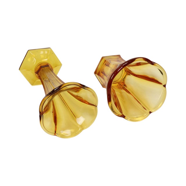 Art Deco Luxval Series Américain Vases in Amber Glass from Val Saint Lambert, 1935, Set of 2 For Sale - Image 3 of 18