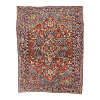 Antique Persian Heriz Rug, 07'06 X 09'09 For Sale