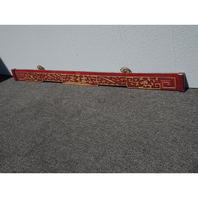 Wood Vintage Oriental Asian Hanging Wall Decor ~ Decorative Red Carved Accent #1 For Sale - Image 7 of 15