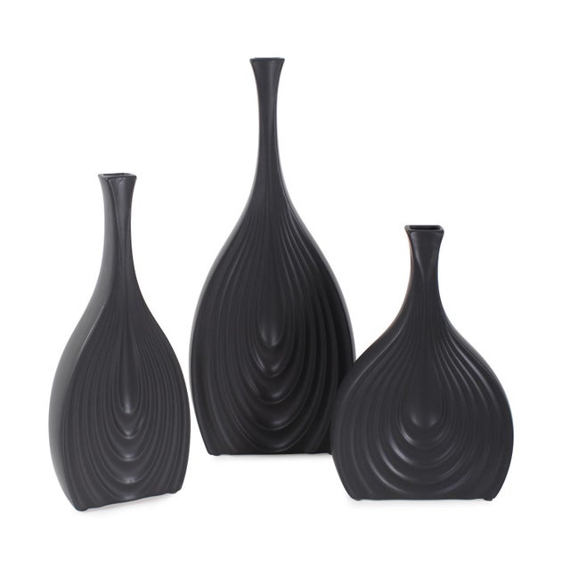 Black Onion Tapered Low Ceramic Vase For Sale - Image 9 of 11
