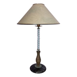 Table Lamp with Marble Base and Bronze Leaf Decoration, Italy, 1950s For Sale