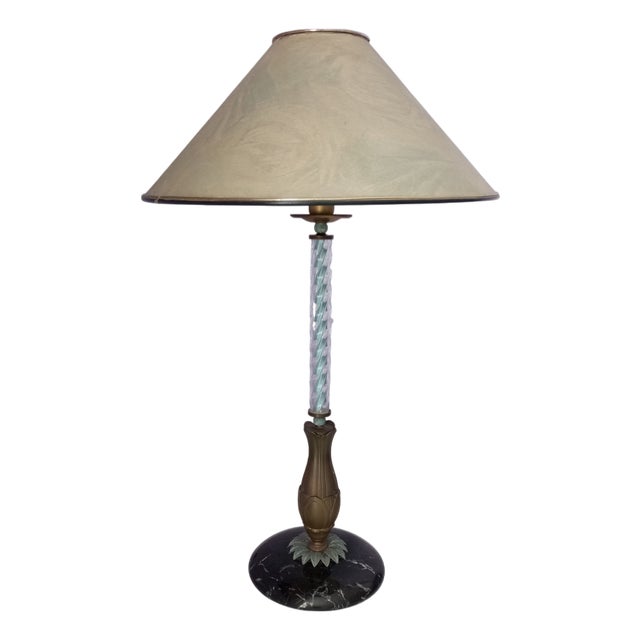 Table Lamp with Marble Base and Bronze Leaf Decoration, Italy, 1950s For Sale