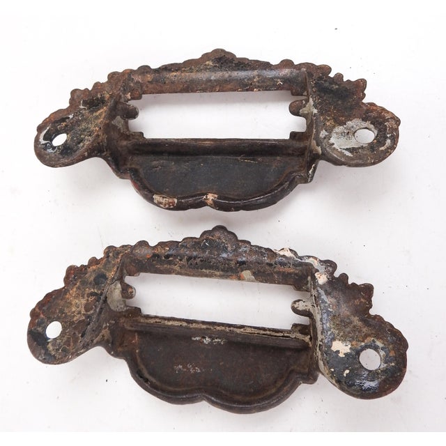Ornate Antique Iron Apothecary Draw Pulls - a Pair For Sale - Image 4 of 4
