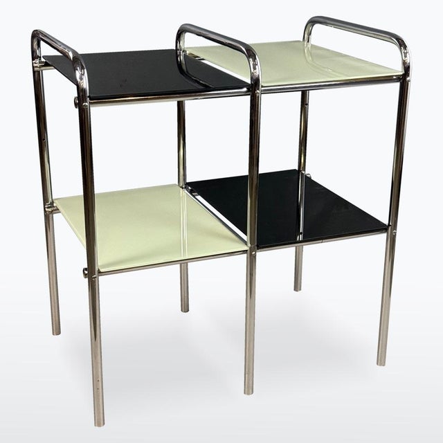 1950s Mid-Century Modern Chrome Etagere with Black and White Glass Shelf, 1950s For Sale - Image 5 of 5