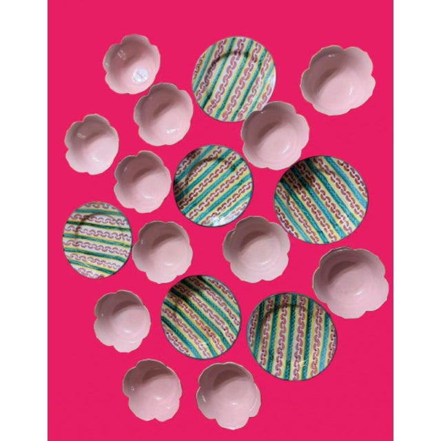 Tiffany Blue Vintage Italian Hand Painted Ceramic Plates in the Style of Mackenzie - Childs - Sets of 6 For Sale - Image 8 of 10