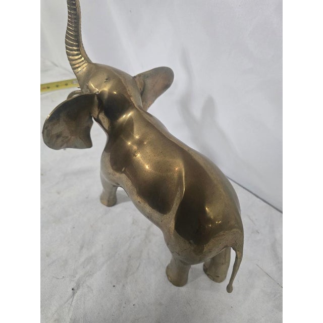 Mid-Century Modern Vintage Large Brass Elephant Sculpture With Raised Trunk For Sale - Image 3 of 5