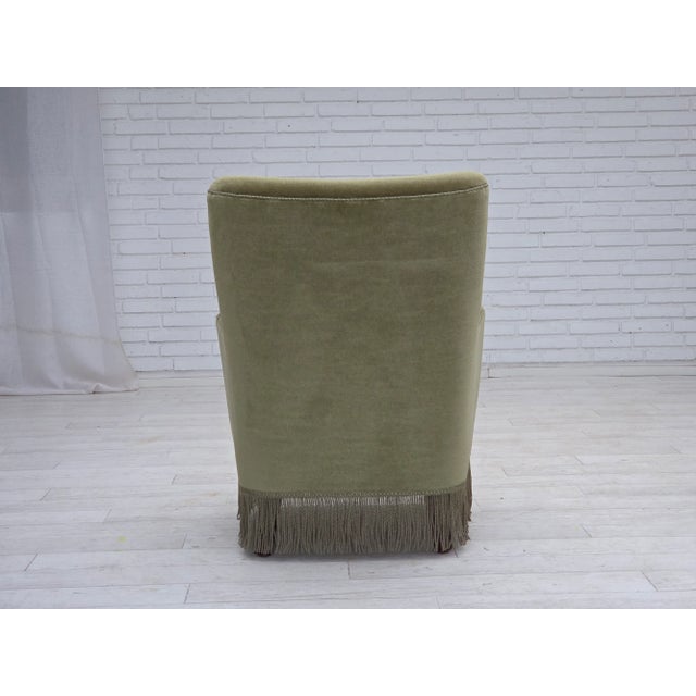 Danish Highback Armchair in Green Furniture Velour, 1970s For Sale - Image 4 of 17