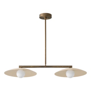 Double Dome Linear Chandelier, Antique Brass Dining Room Light, Mid Century Kitchen Island Pendant, Modern Boho Ceiling Fixture, G9 Light For Sale