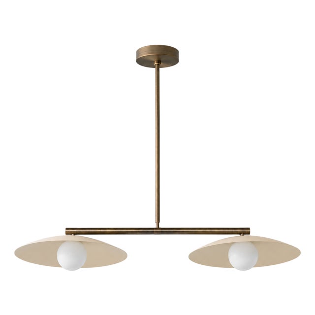 Double Dome Linear Chandelier, Antique Brass Dining Room Light, Mid Century Kitchen Island Pendant, Modern Boho Ceiling Fixture, G9 Light For Sale