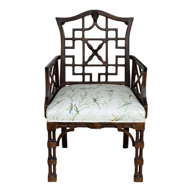 Antique George III Chinese Chippendale Armchair in Thibaut for Scalamandre For Sale