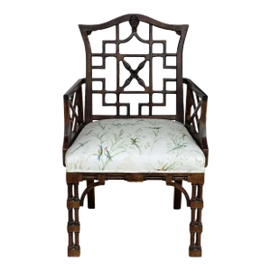 Antique George III Chinese Chippendale Armchair in Thibaut for Scalamandre
